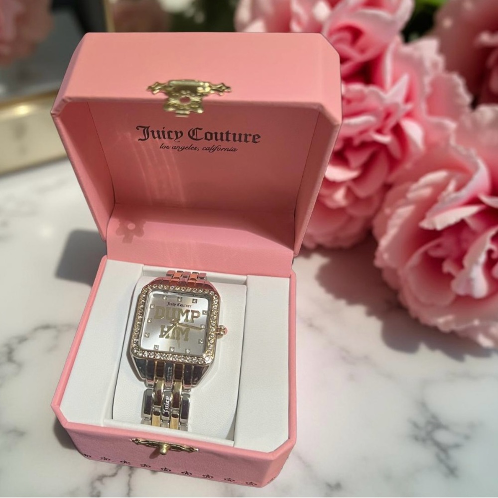 Juicy Couture Los Angeles NWT Gold & Silver Tone “DUMP HIM” Rhinestone Watch - Picture 8 of 8
